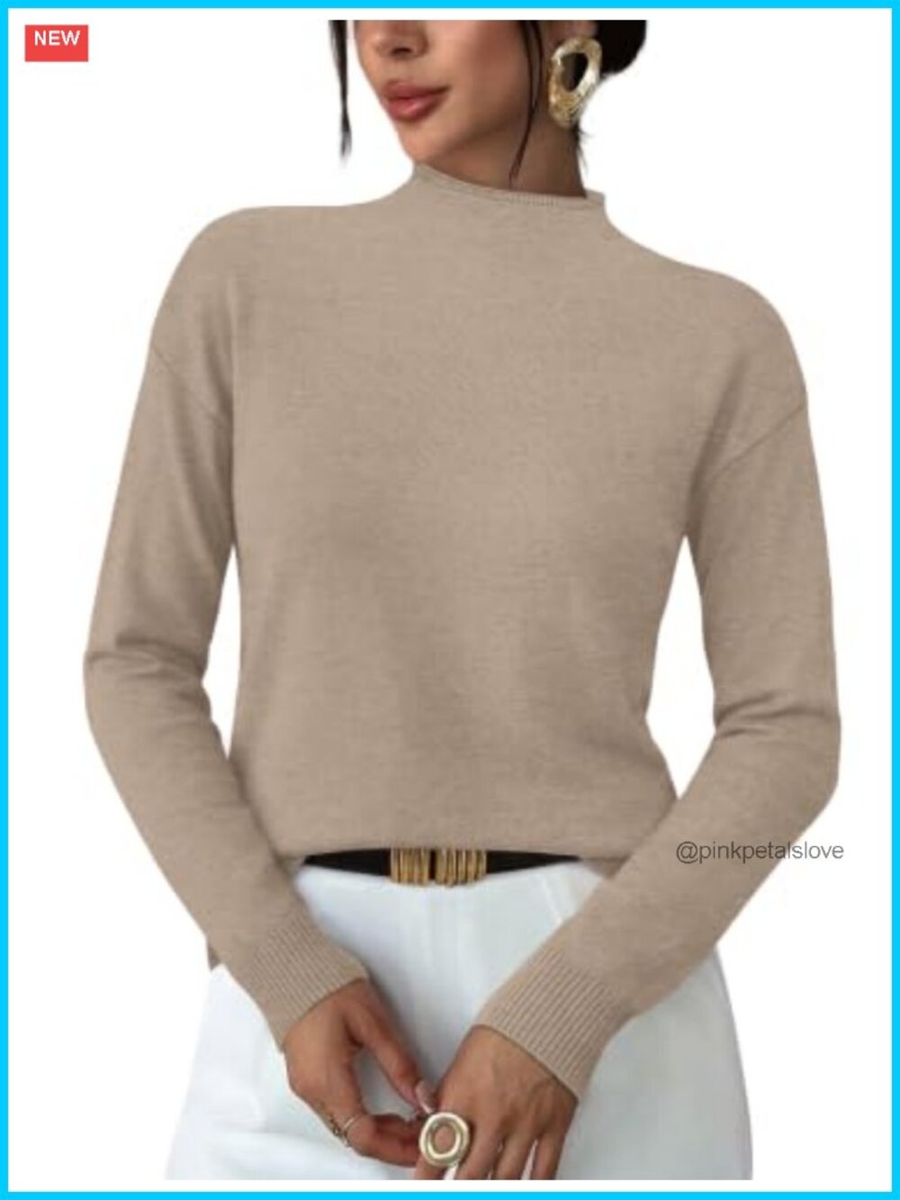 Womens Mock Neck Long Sleeve Sweater Buttery Soft Knit Pullover Casual